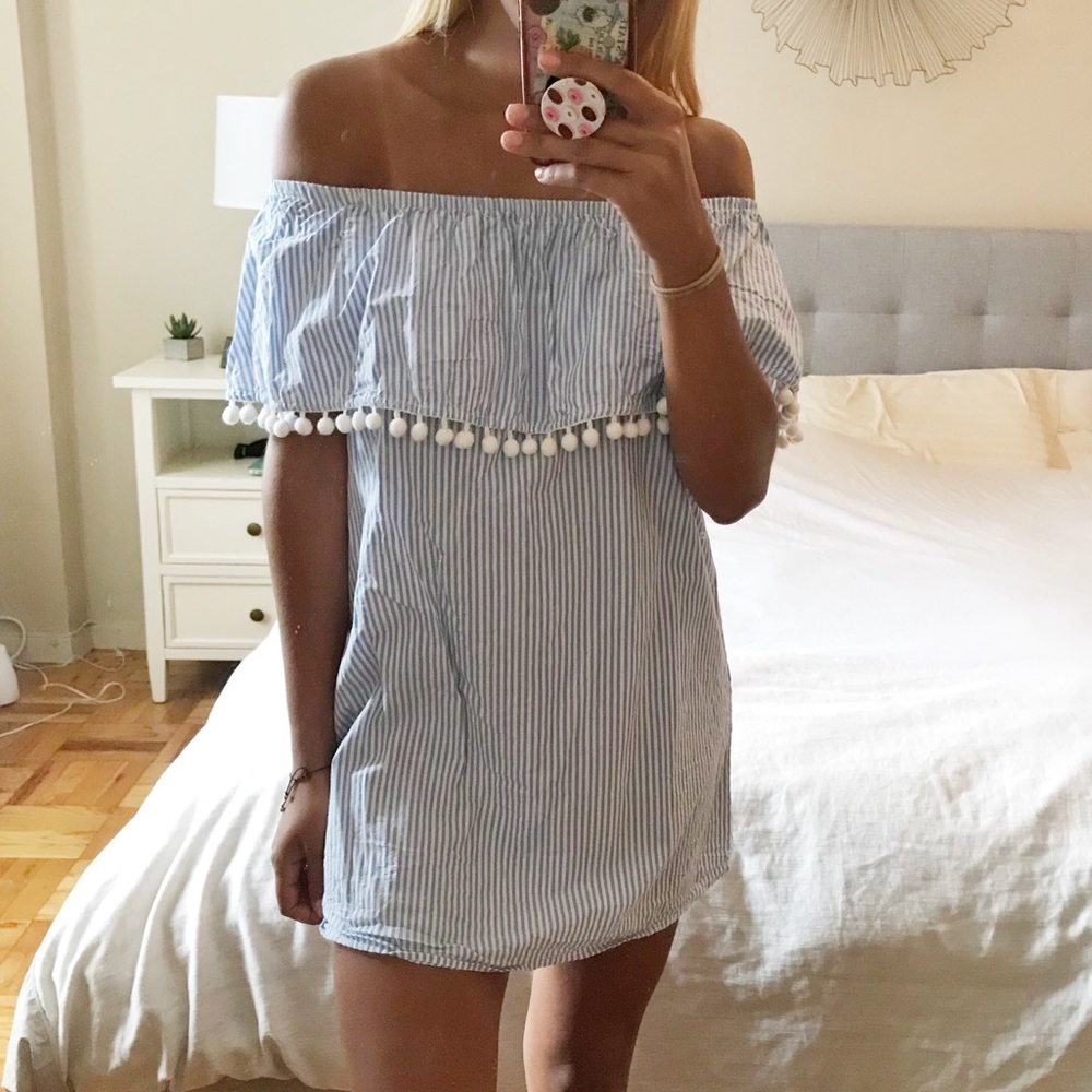 Forever 21 Off the Shoulder Pom Pom Dress